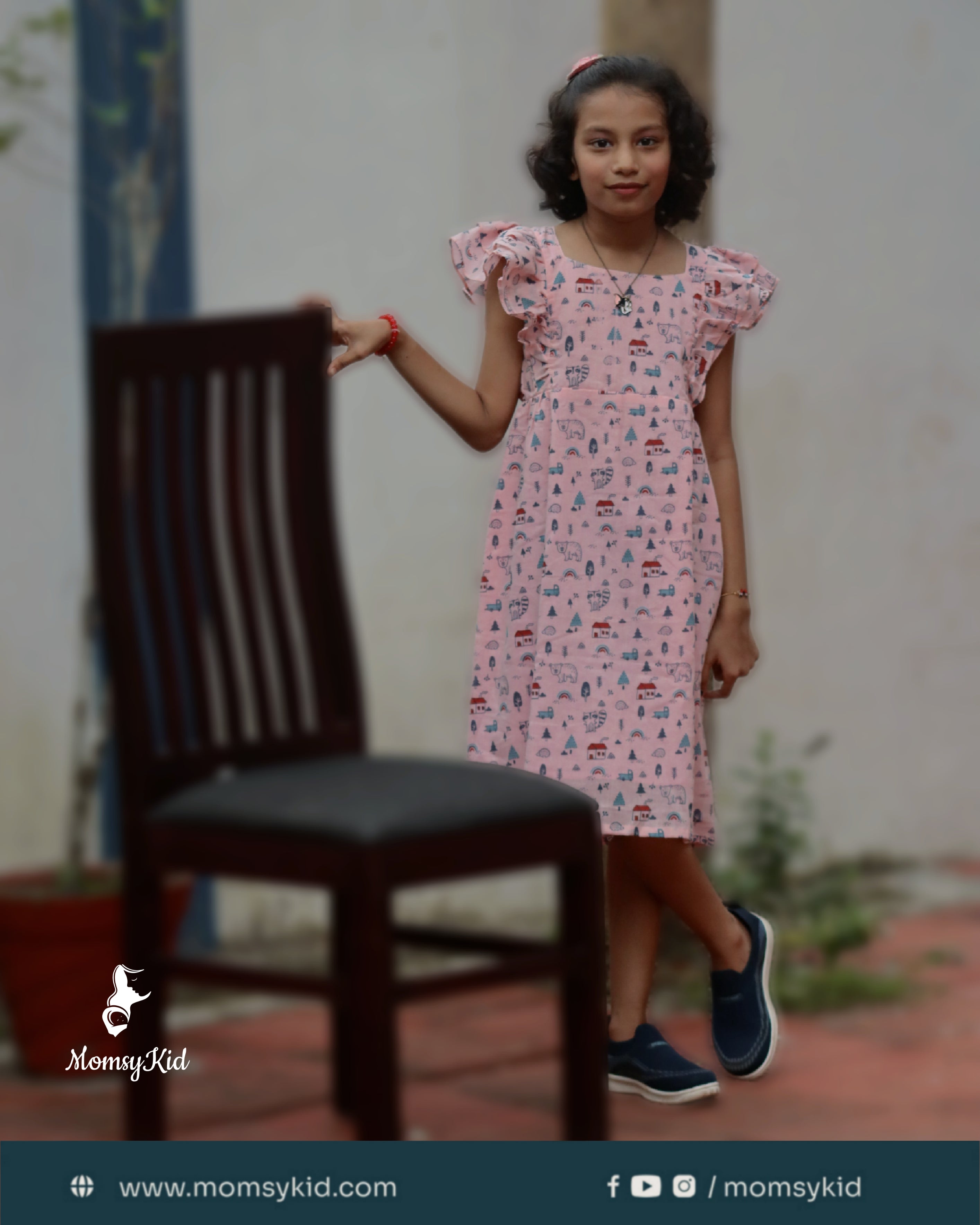 Butterfly Bliss – Pink Cotton Kids Print Frock for girls