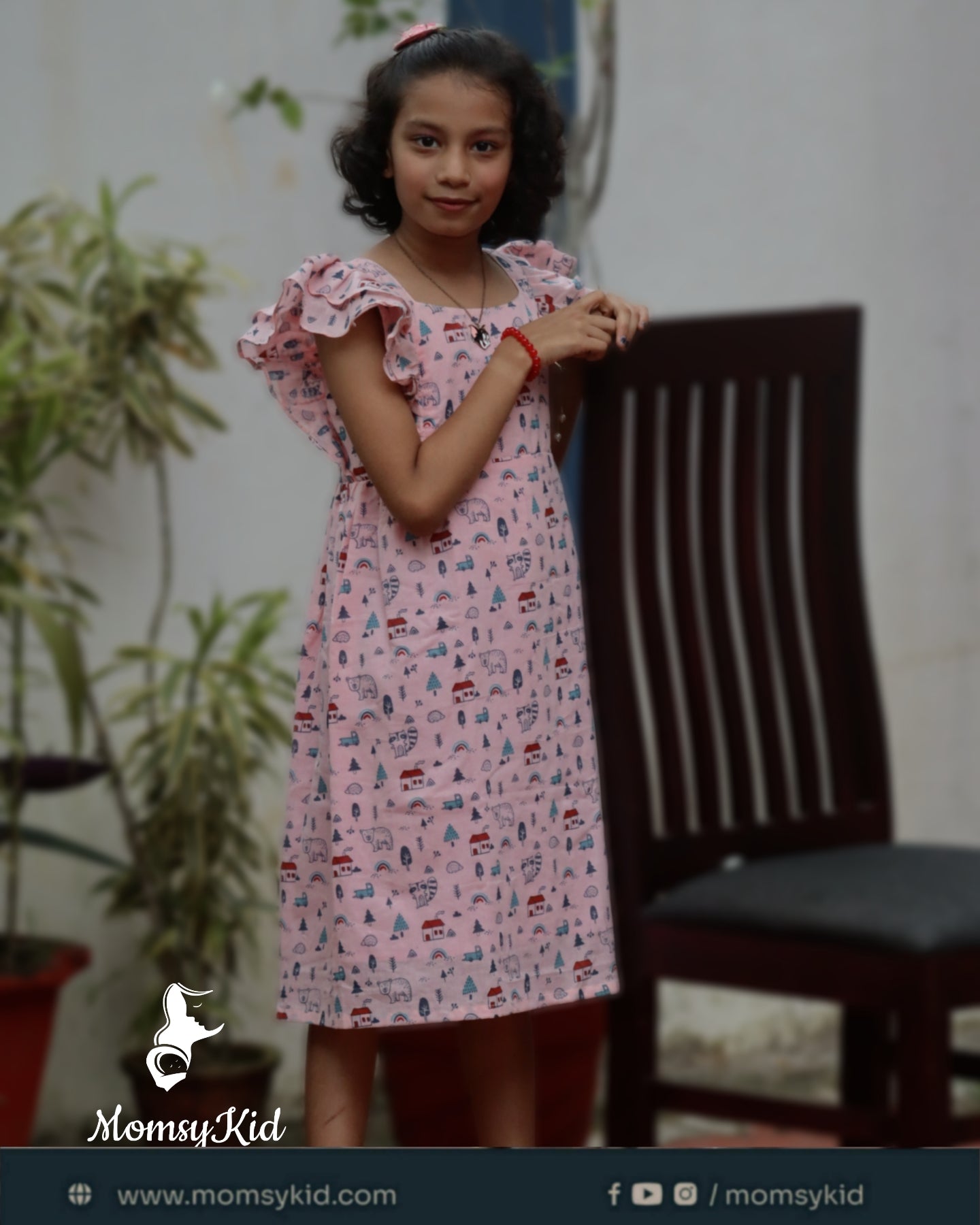 Butterfly Bliss – Pink Cotton Kids Print Frock for girls