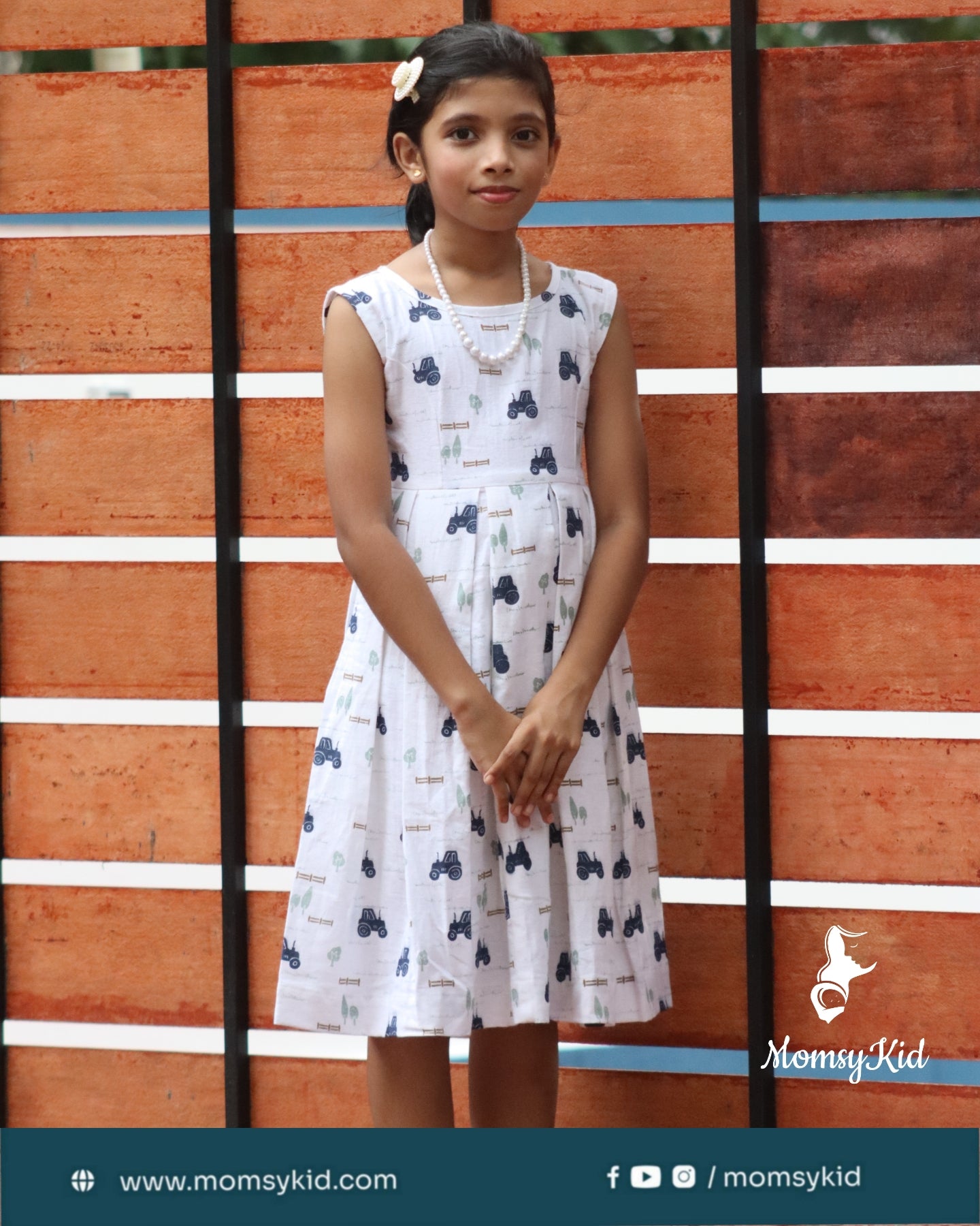 Farmyard fiesta - Tractor print cotton frock for girls