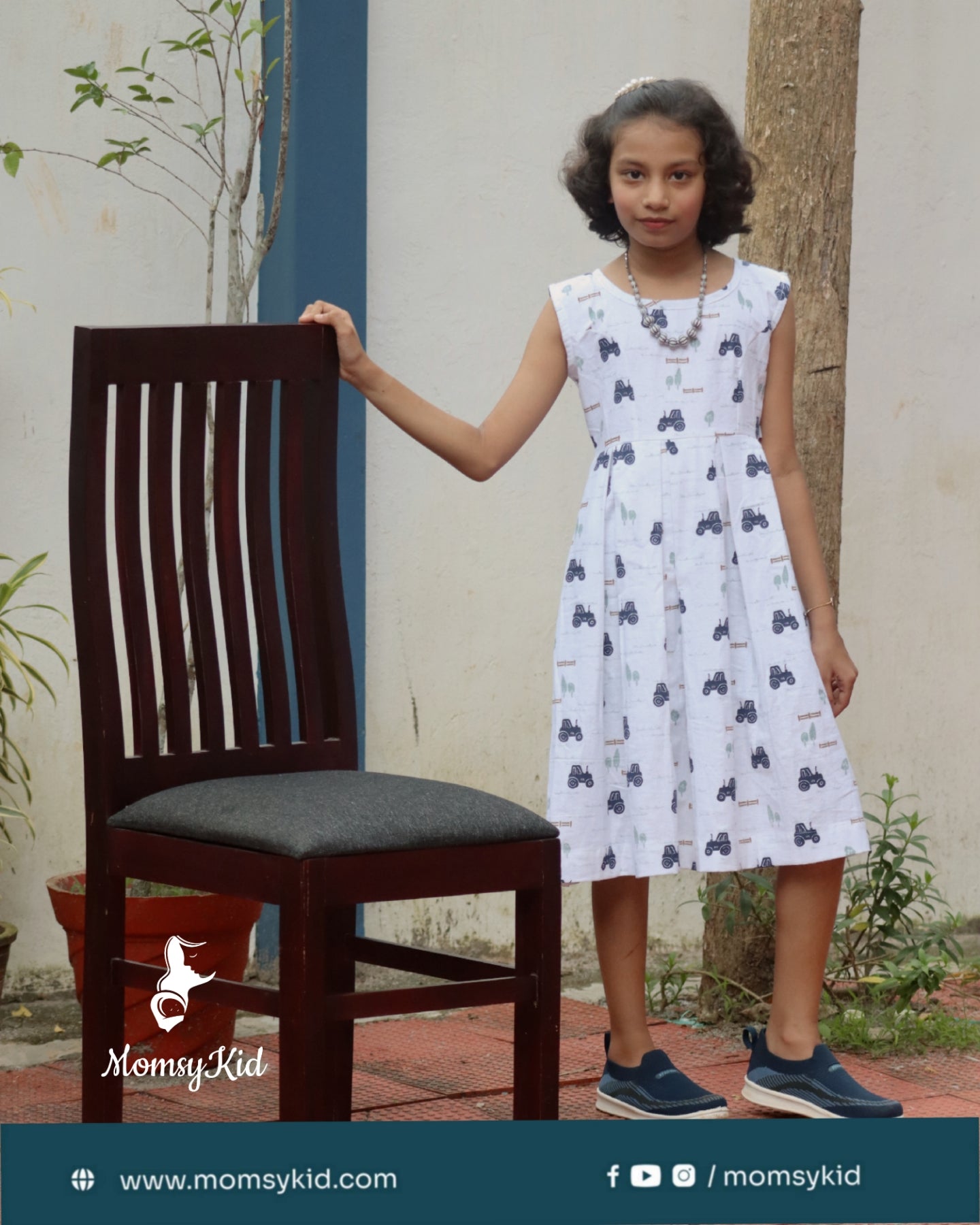 Farmyard fiesta - Tractor print cotton frock for girls