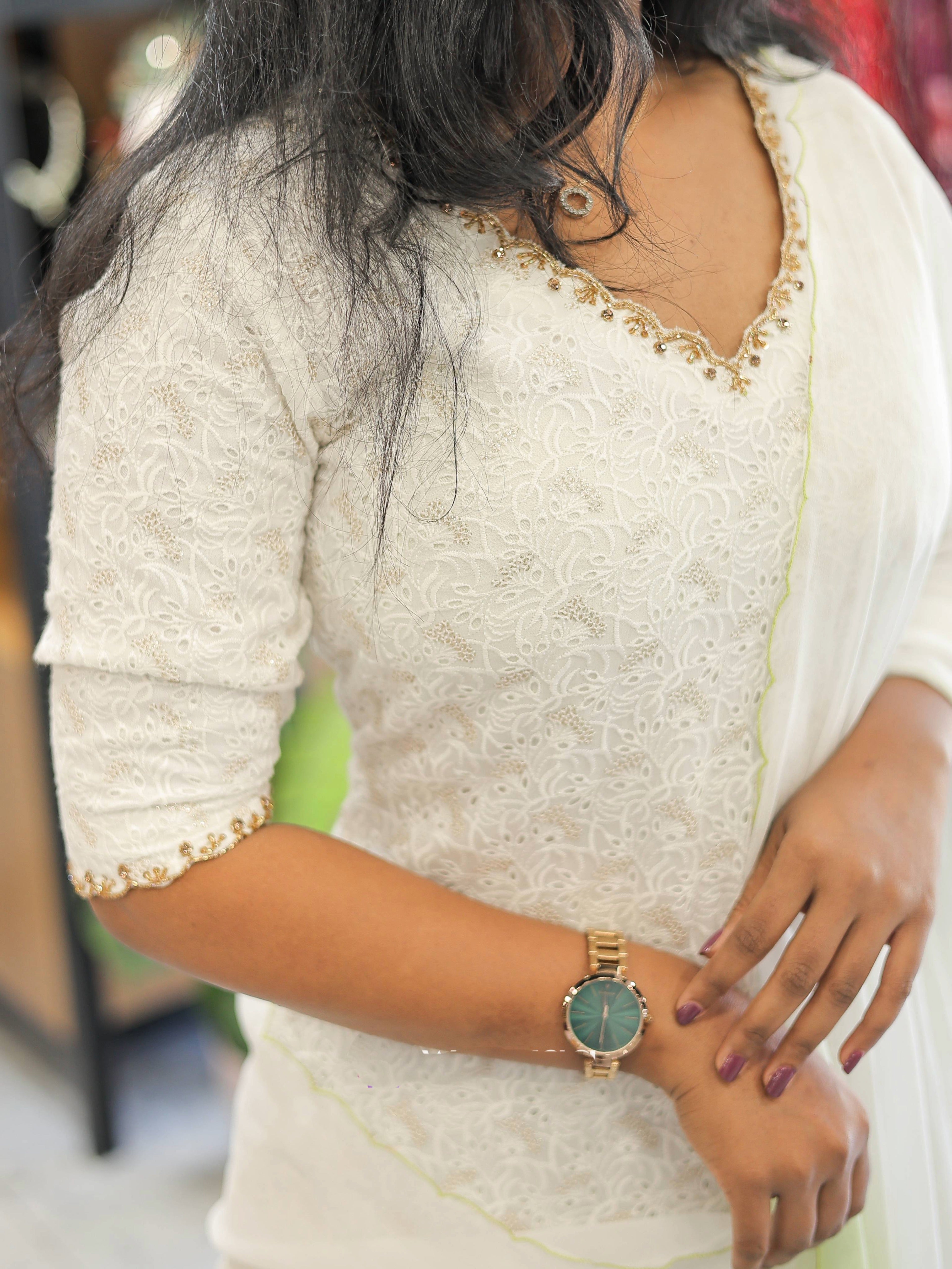 White Butta Hacoba In Green Shade With Dupatta