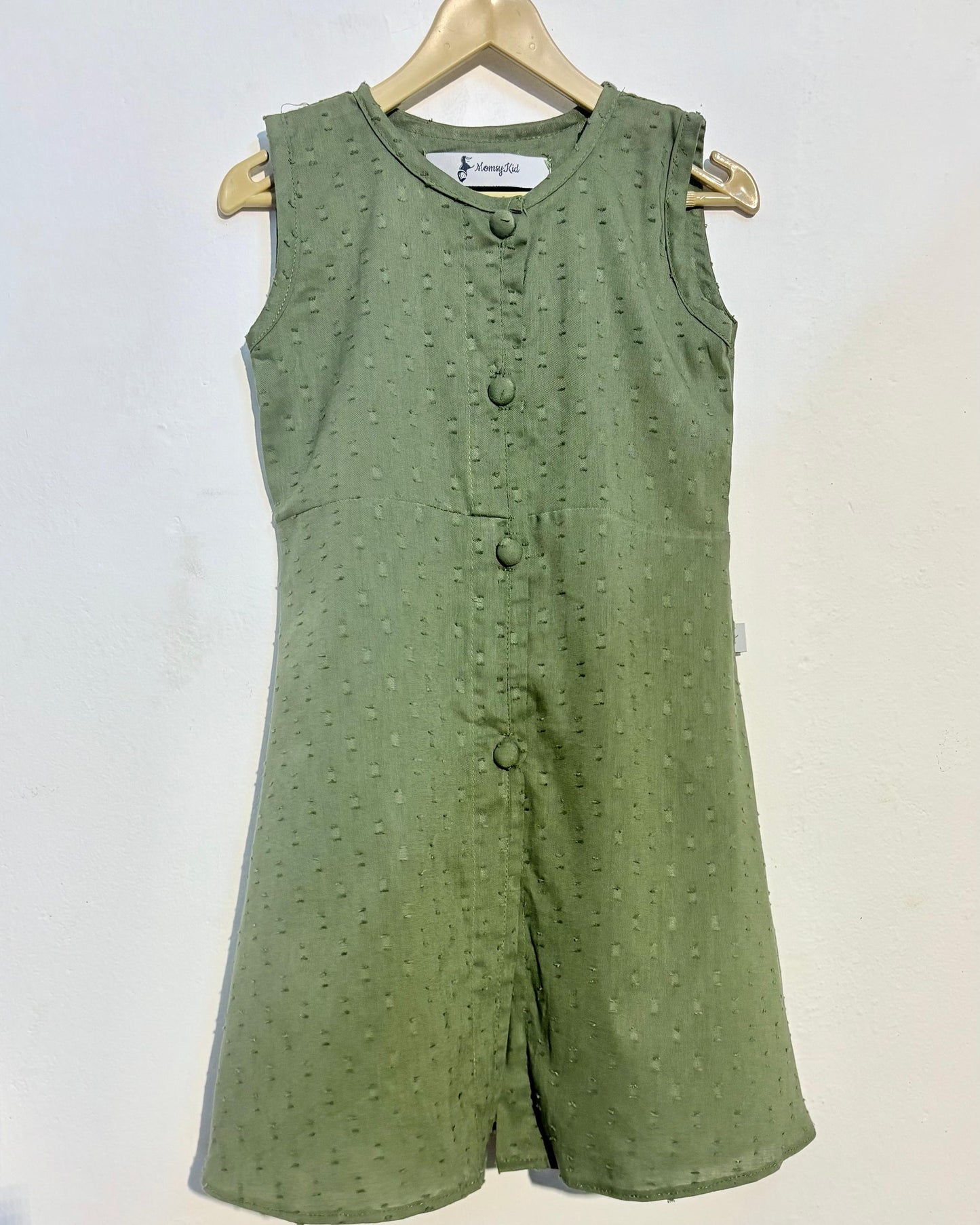 Olive Green Premium Dobby Cotton Sleeveless Frock for Girls