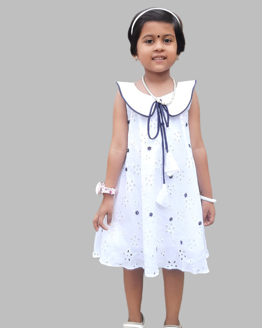 Cotton Hacoba white Frock with peter pan collar for Girls