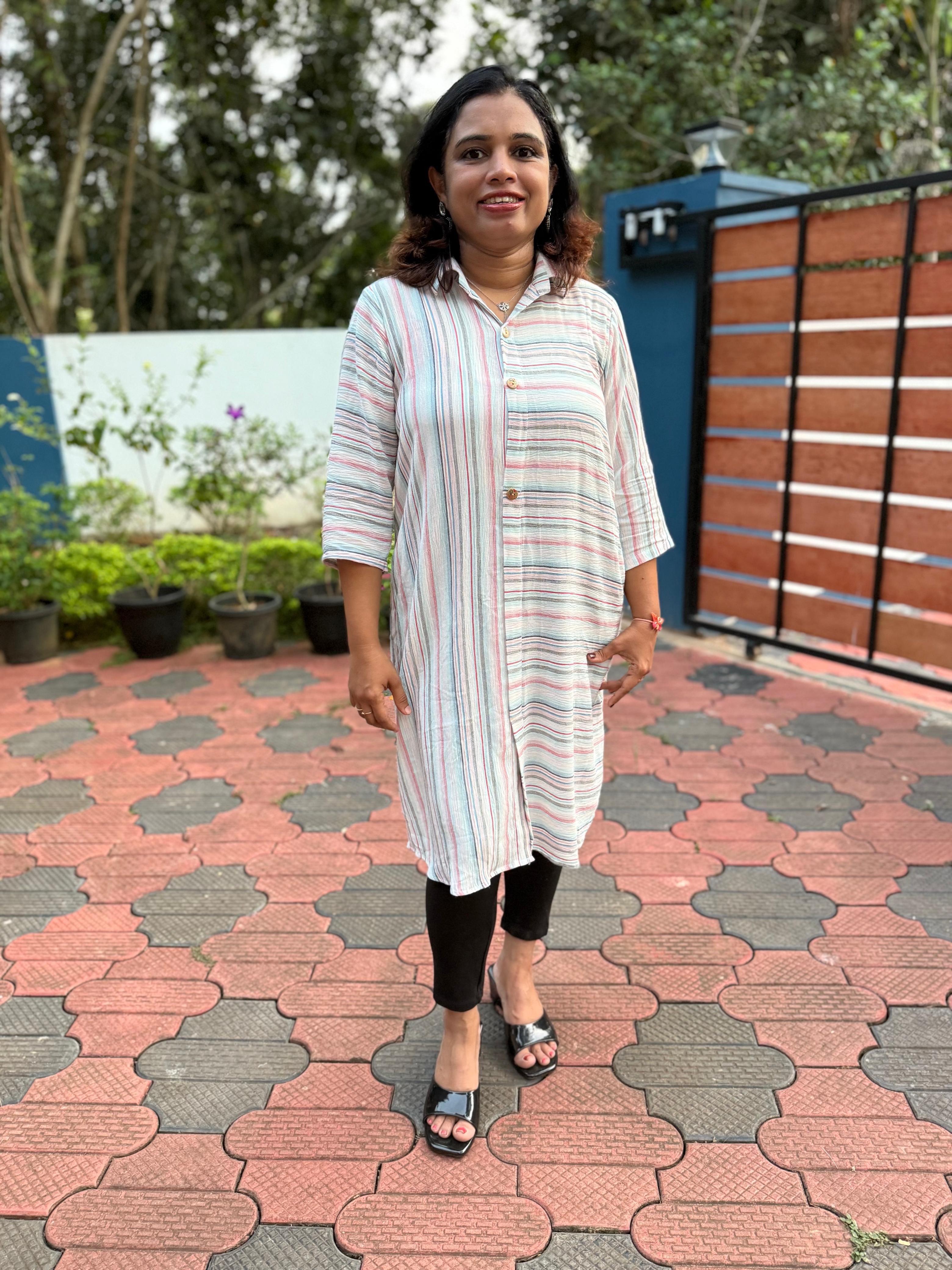 Multi colour striped shirt type kurthi | MK-MW-1030