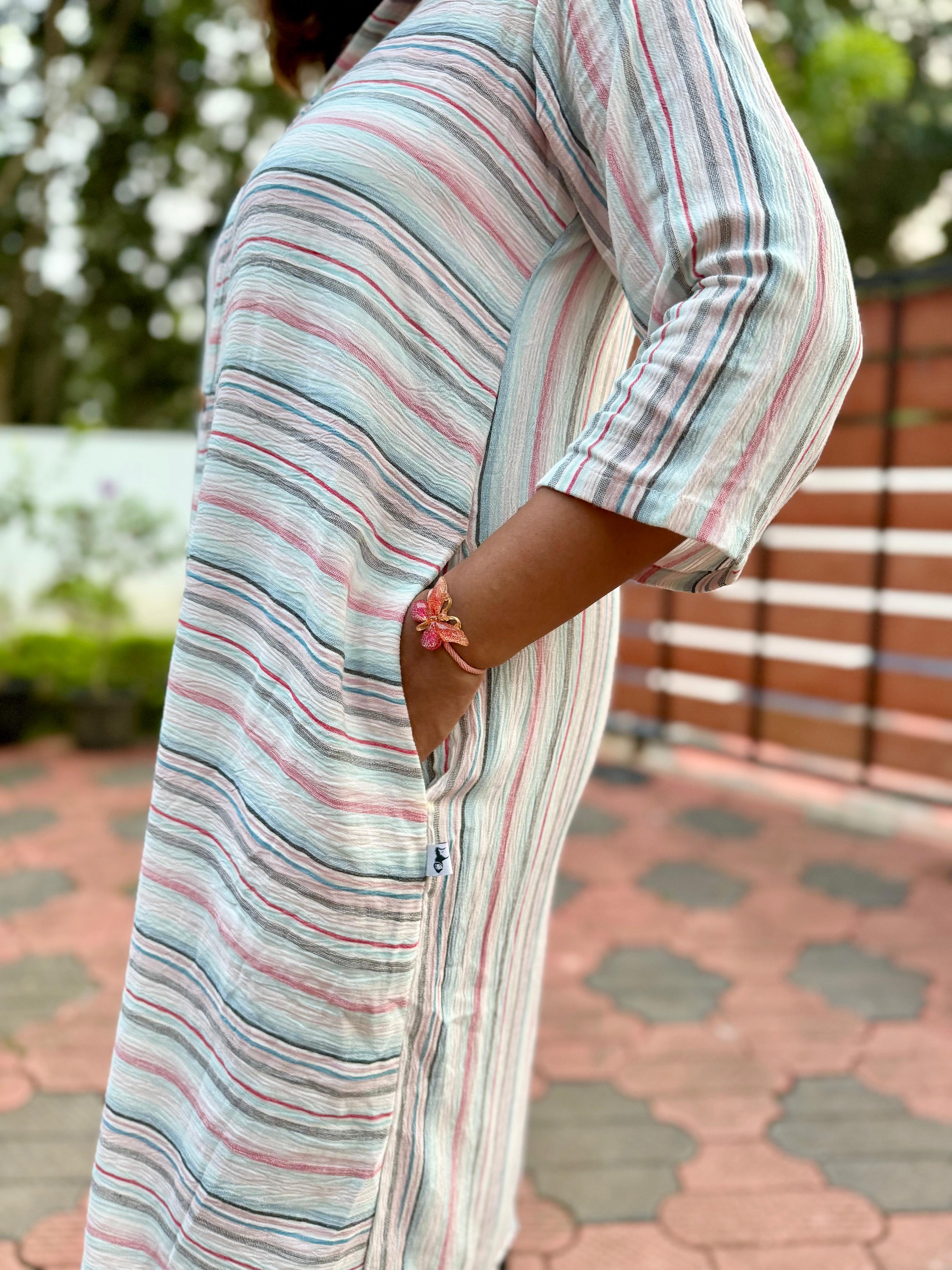 Multi colour striped shirt type kurthi | MK-MW-1030