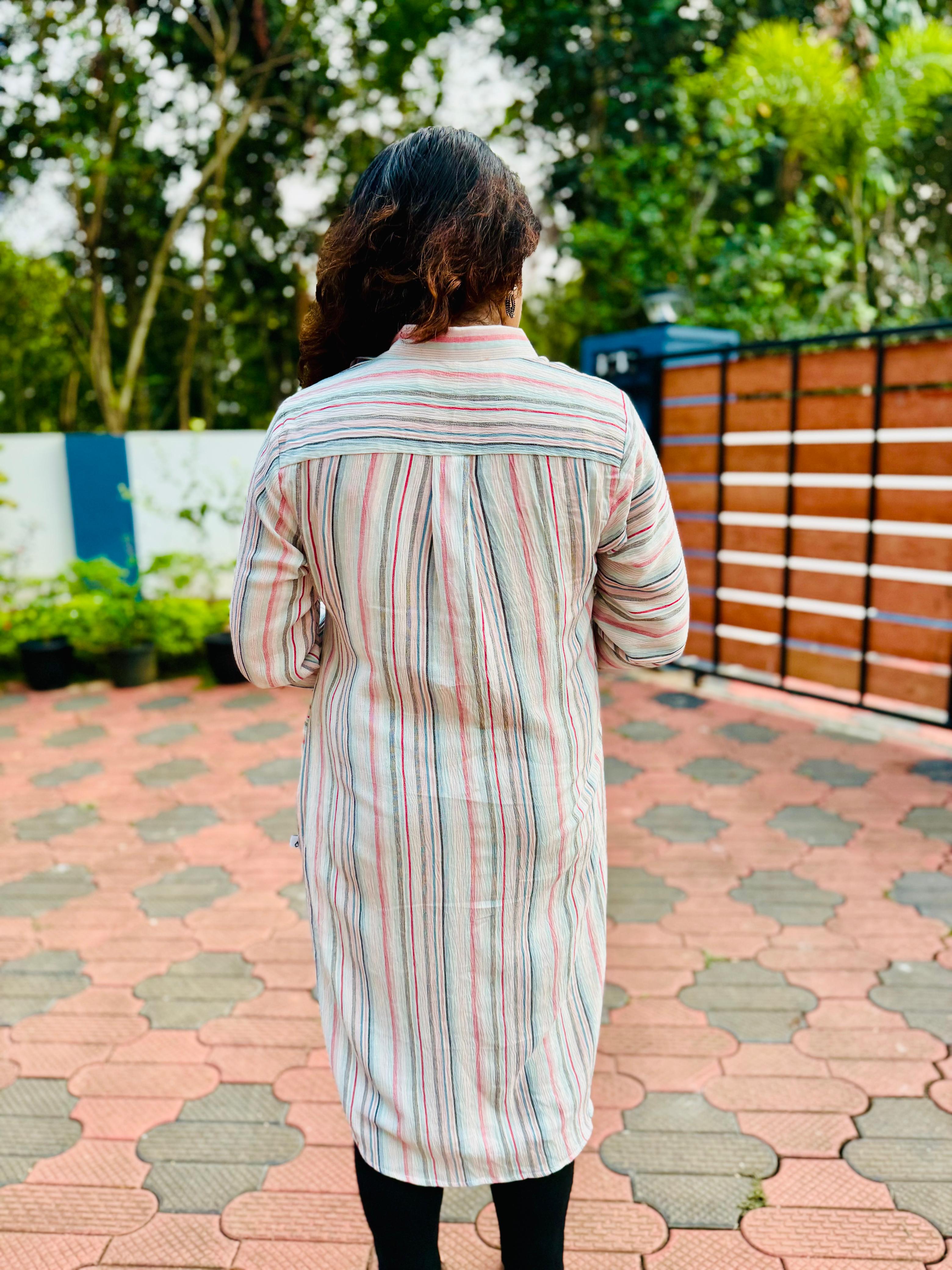 Multi colour striped shirt type kurthi | MK-MW-1030