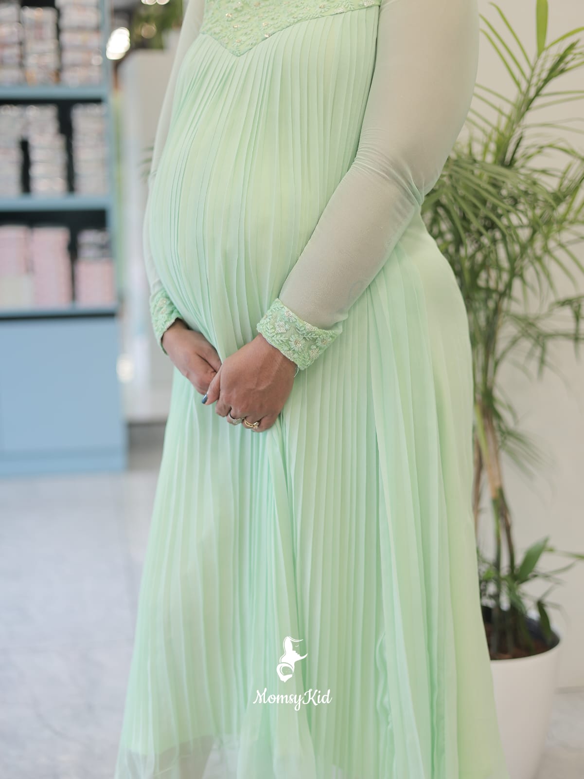 LONG SLEEVED ALINE PLEATED TOP WITH SEQUINS WORKED PATCHED YOKE | WA-DW-1078