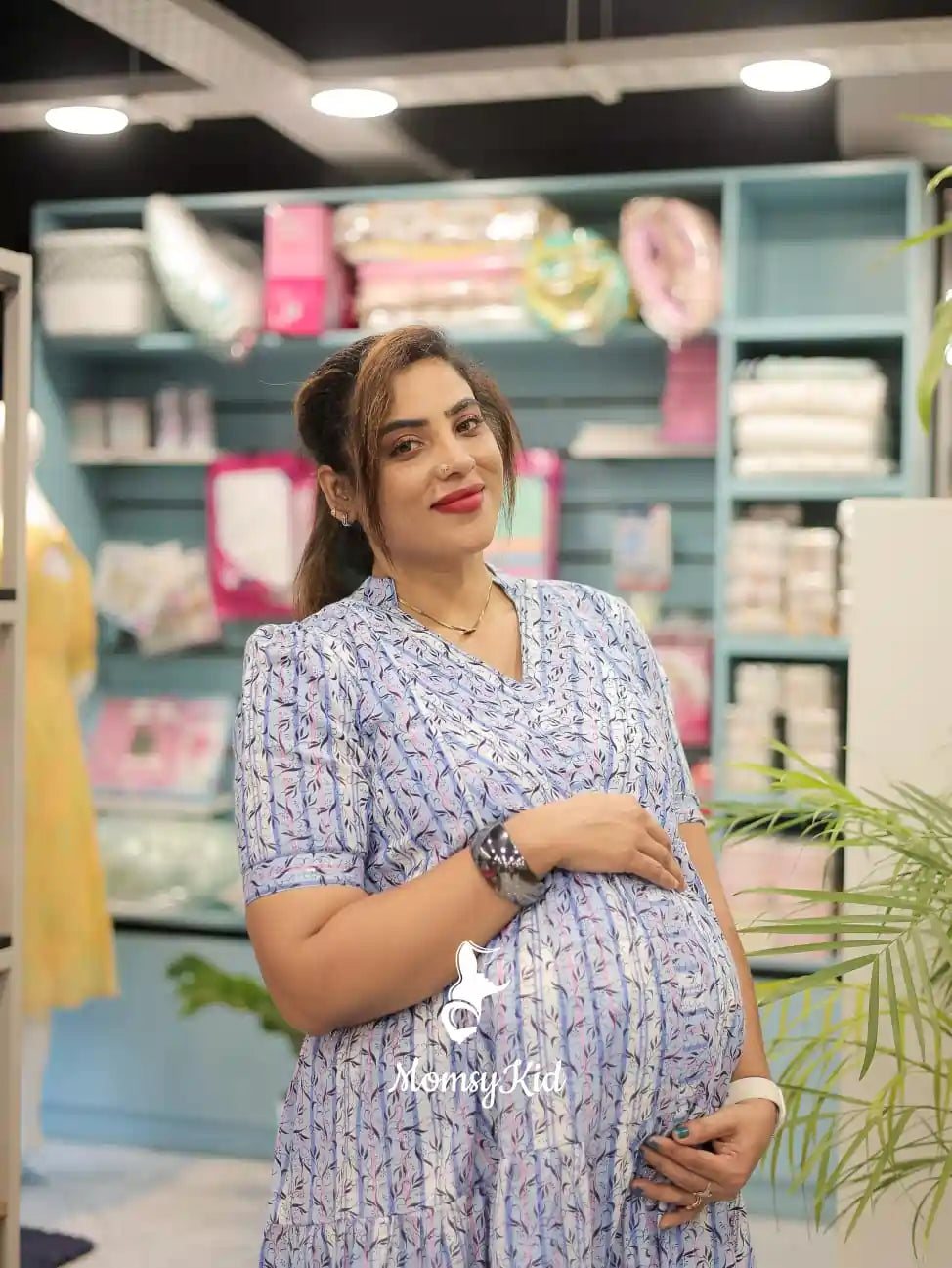 BLUE STRIPED COTTON MATERNITY DRESS | MK-MW-1058