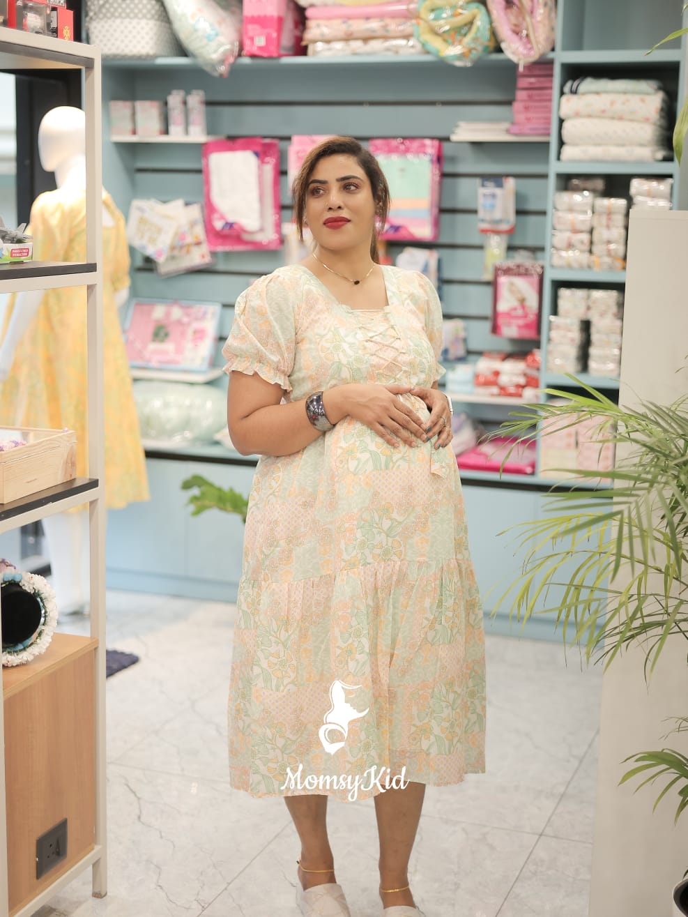 SOFT DOBBY COTTON FLORAL DRESS WITH DESIGNER YOKE | MK-MW-1035