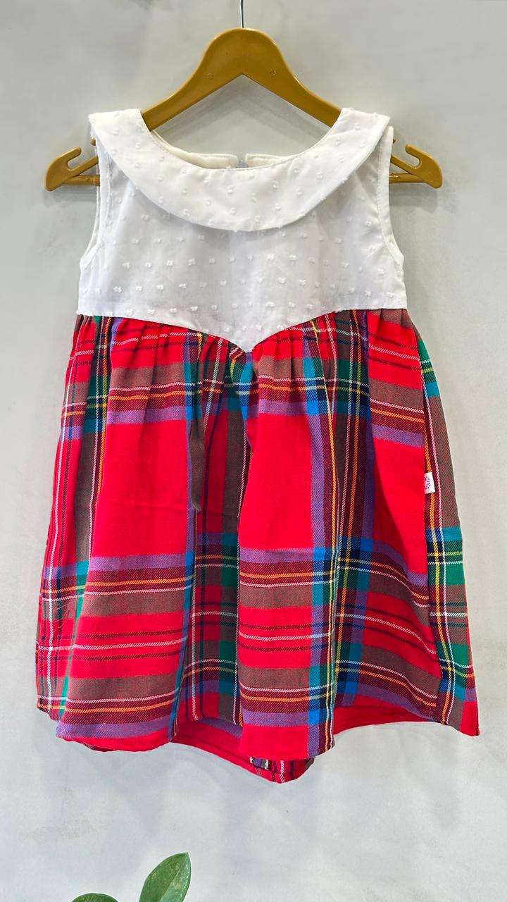 RED CHECK COOTON DRESS |MK-GW-1077