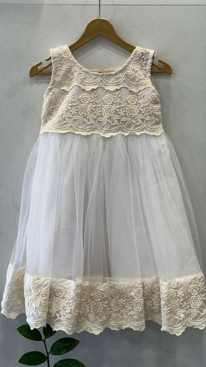 OFFWHITE FROCK WITH LACE DETAILING | MK-GW-1070