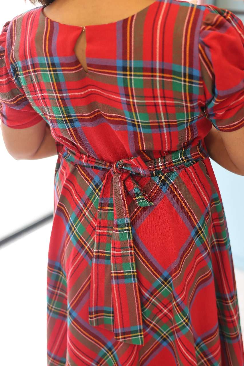 Red Check Peter Pan Collared Midi Dress | Designer Maternity Wear | Feeding Friendly Dress | Comfortable Pregnancy Outfit|MK-MW-1071