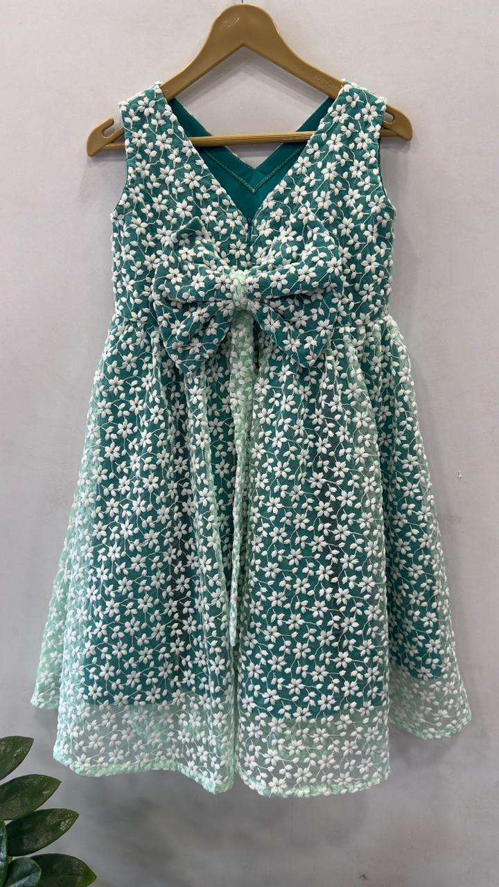 GREEN NET EMBRIODERIED FROCK | MK-GW-1066