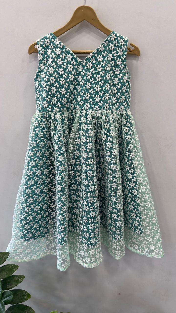 GREEN NET EMBRIODERIED FROCK | MK-GW-1066