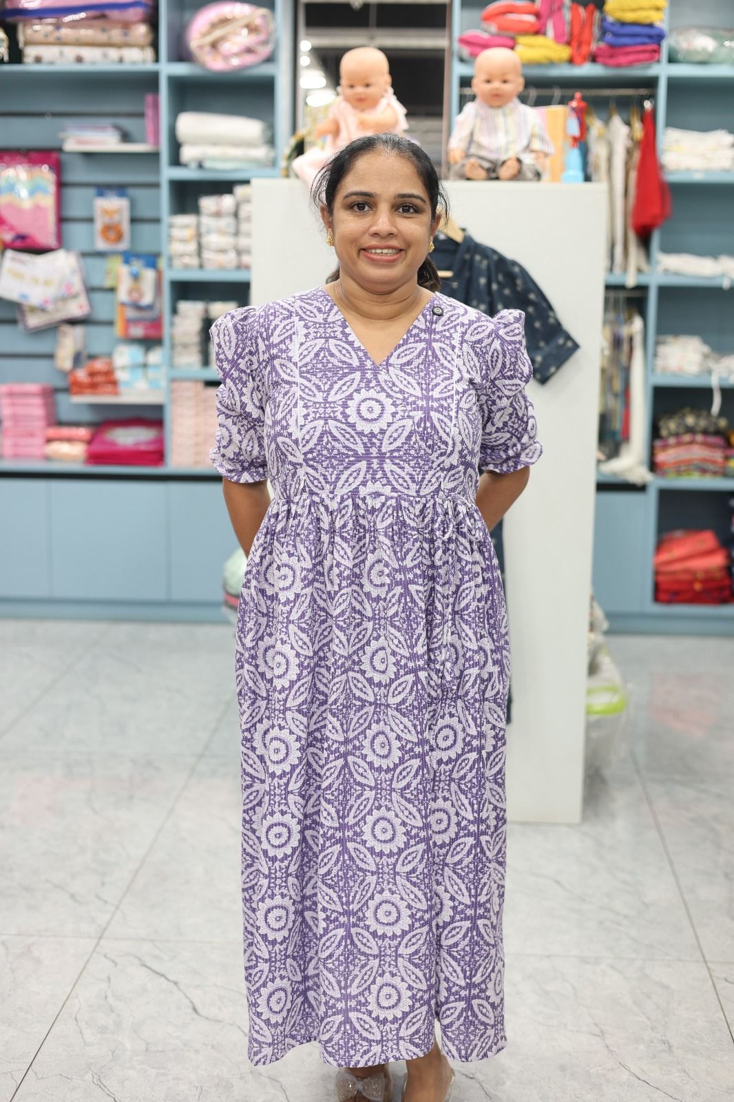 MATERNITY WEAR - LAVENDER AND WHITE FLORAL PRINT| MK-MW-1114