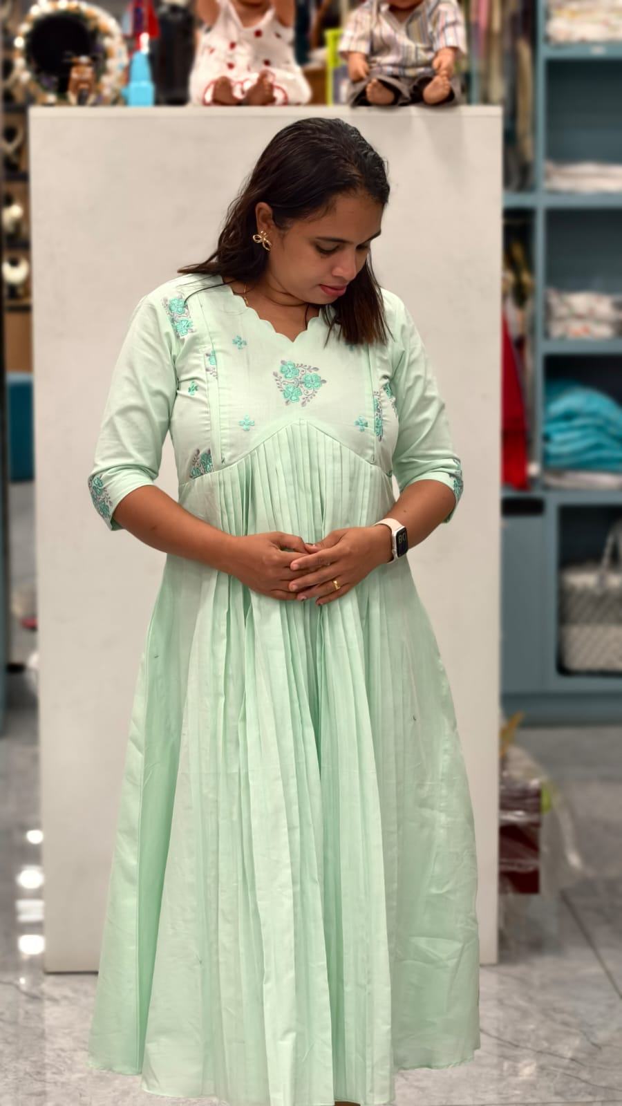 SEA GREEN ALIYA CUT FRONT OPEN DRESS| MK-MW-1081