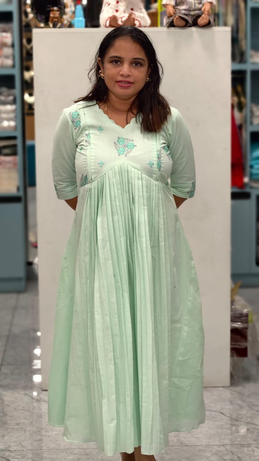 SEA GREEN ALIYA CUT FRONT OPEN DRESS| MK-MW-1081