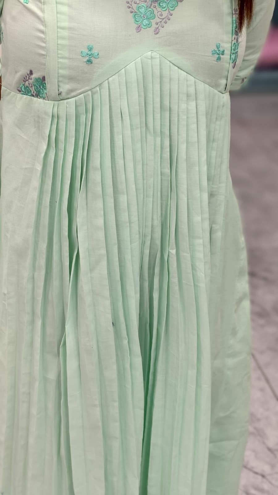 SEA GREEN ALIYA CUT FRONT OPEN DRESS| MK-MW-1081