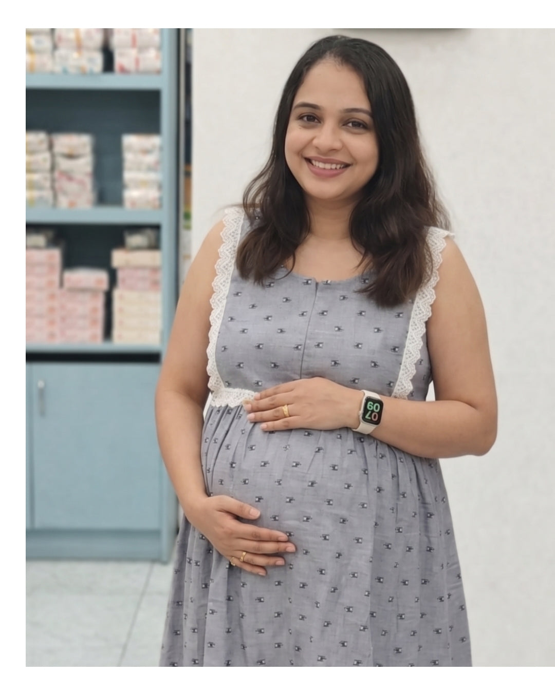 HELICOPTER PRINT GREY MATERNITY DRESS|MK-MW-1036