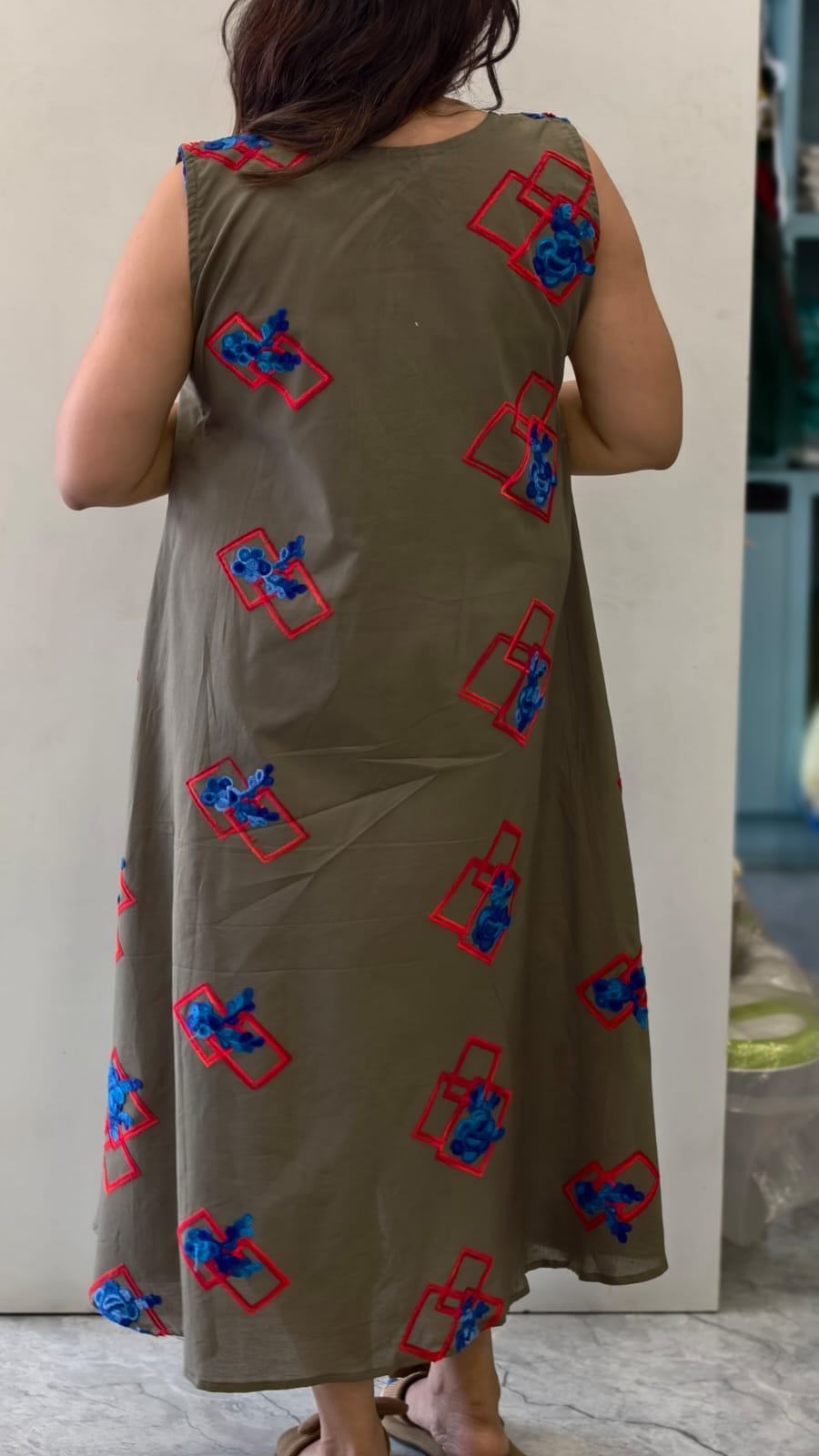 OLIVE GRREN EMBROIDERY MATERNITY DRESS |MK-MW-1086