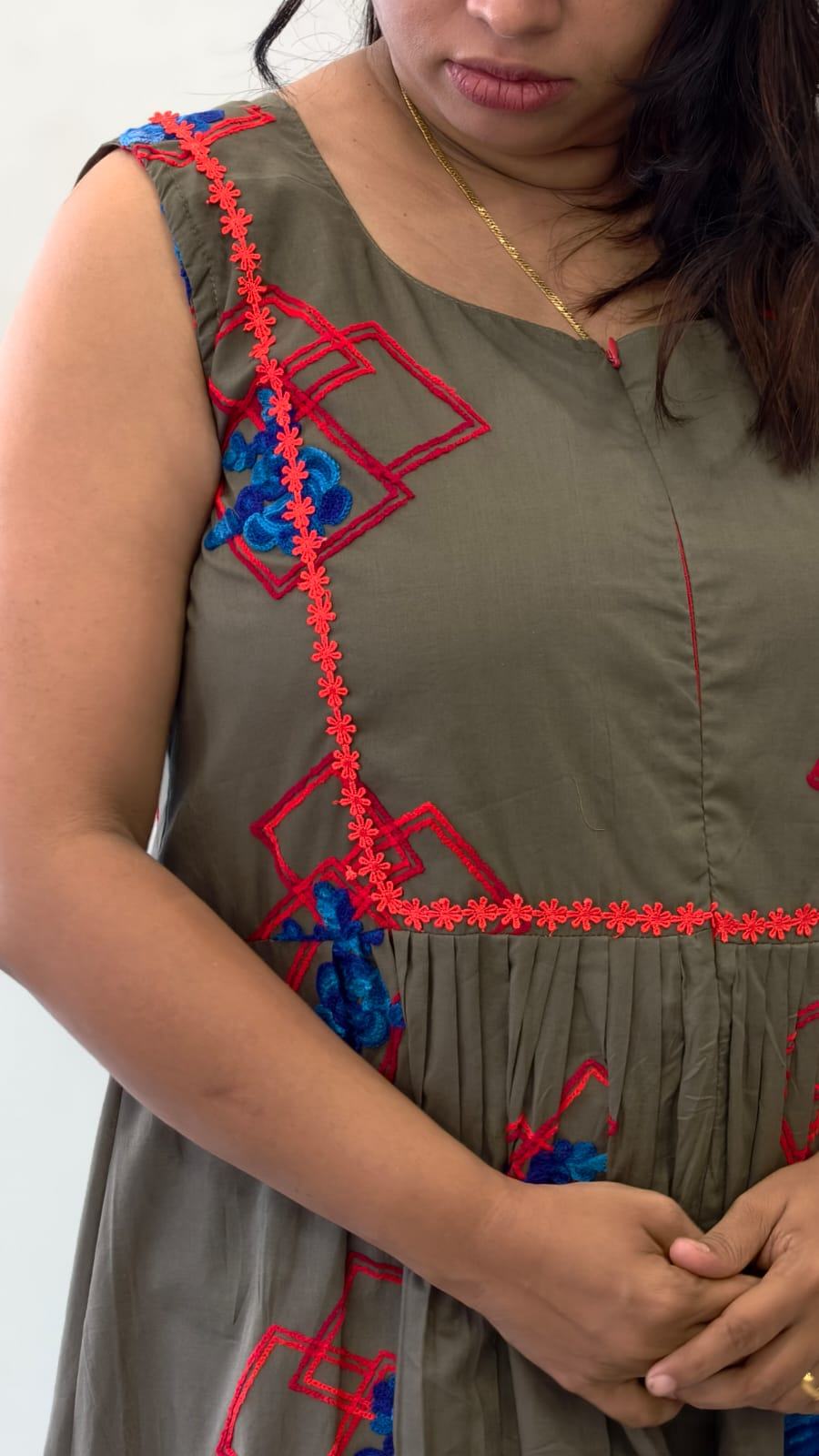 OLIVE GRREN EMBROIDERY MATERNITY DRESS |MK-MW-1086