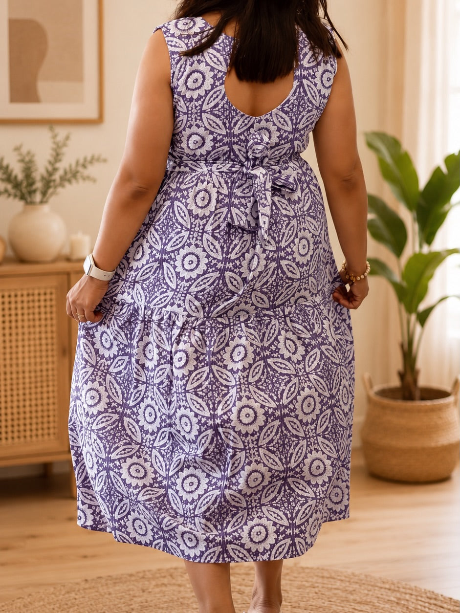 KANTHA COTTON WHITE ABSTRACT PRINT - LANVENDER | MK-MW-1091