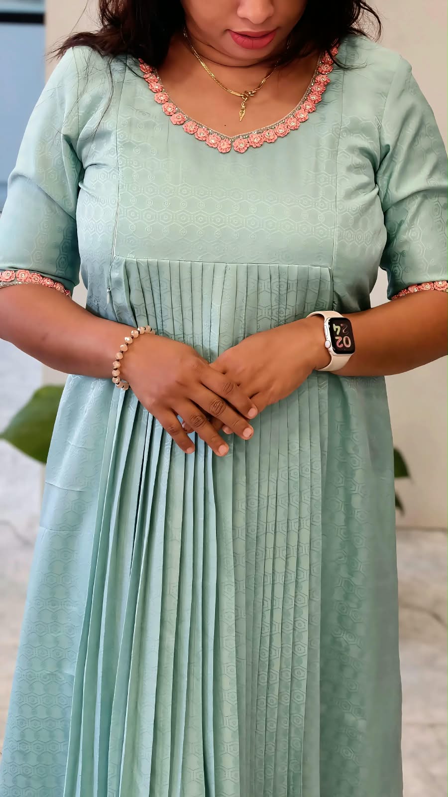 Aqua Blue Pleated Maternity & Feeding Dress MK-IN-672