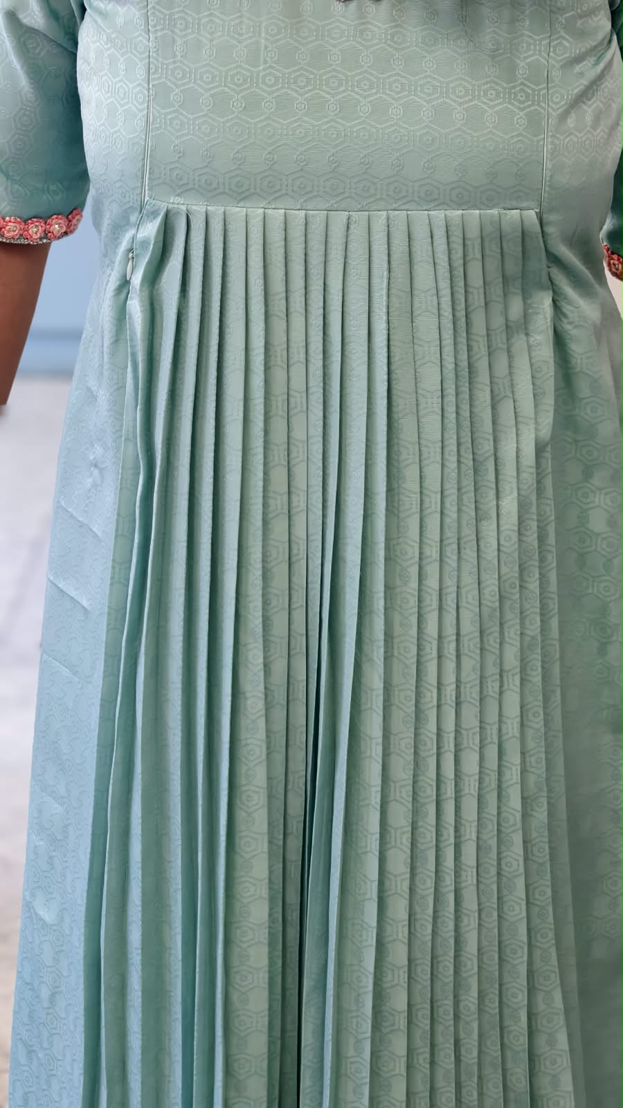Aqua Blue Pleated Maternity & Feeding Dress MK-IN-672