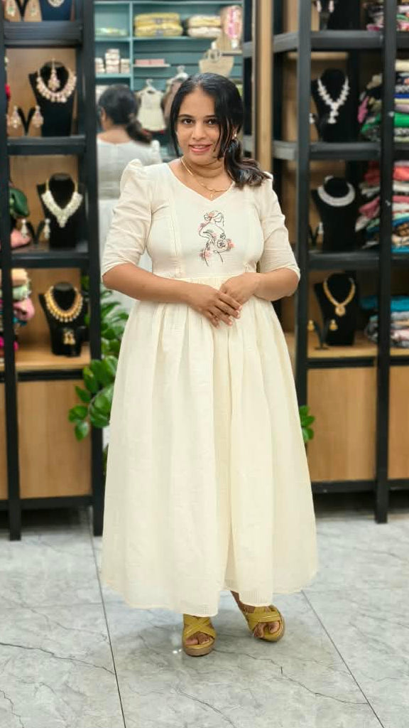 Ivory Embroidered Maternity & Feeding Function Dress MK-IN-696