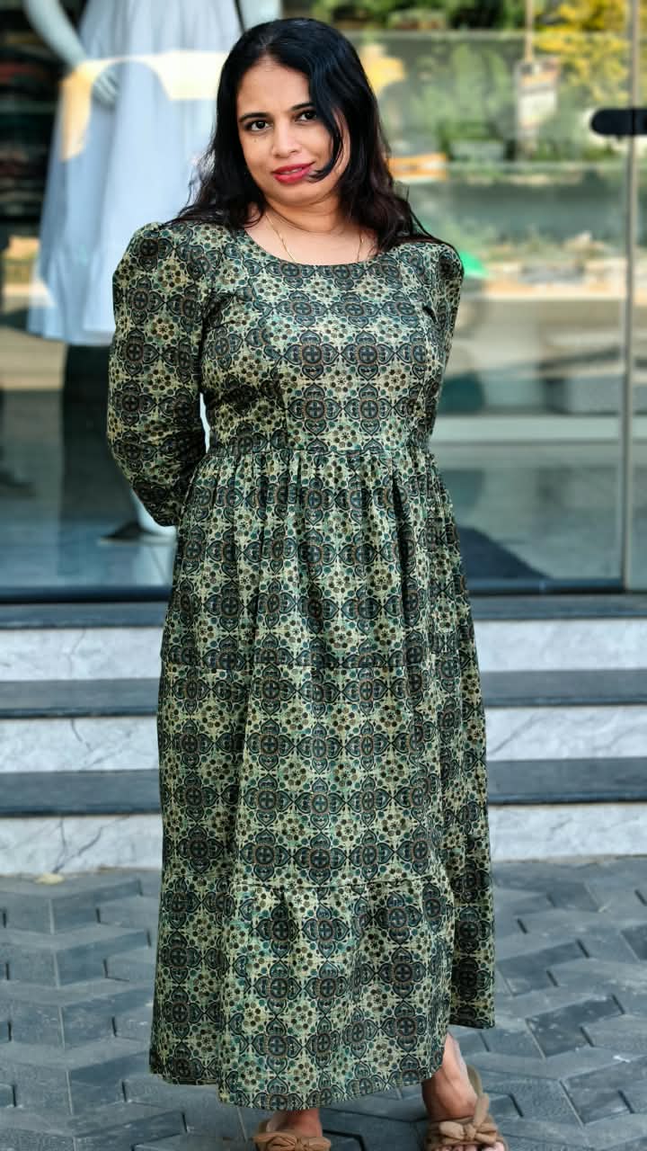 Green Printed Maternity & Feeding Wear Dress MK-IN-661