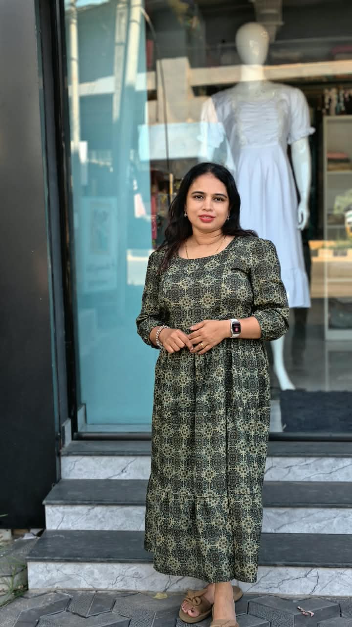 Green Printed Maternity & Feeding Wear Dress MK-IN-661