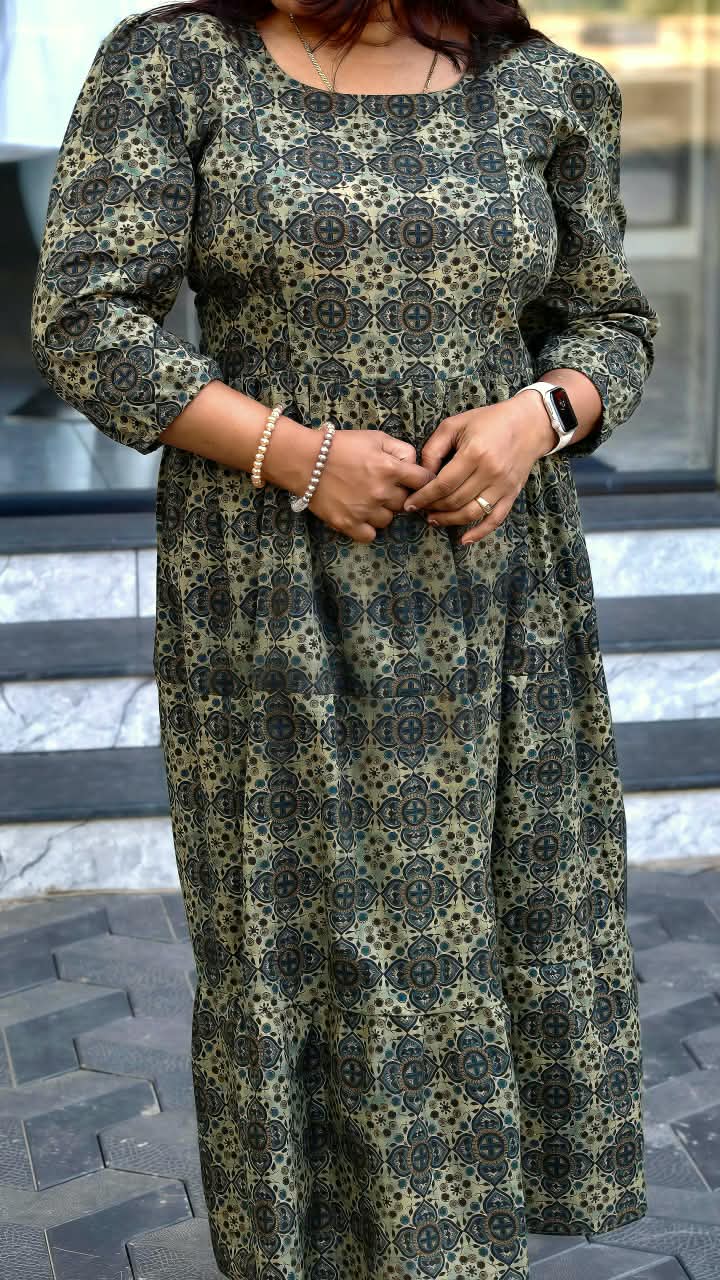 Green Printed Maternity & Feeding Wear Dress MK-IN-661
