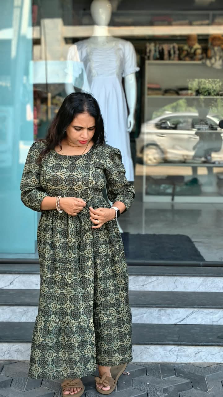 Green Printed Maternity & Feeding Wear Dress MK-IN-661
