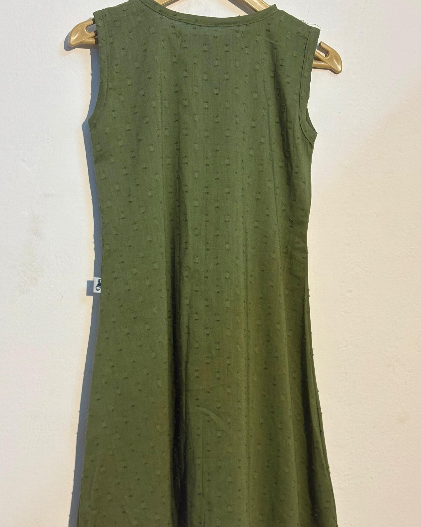 Olive Green Premium Dobby Cotton Sleeveless Frock for Girls