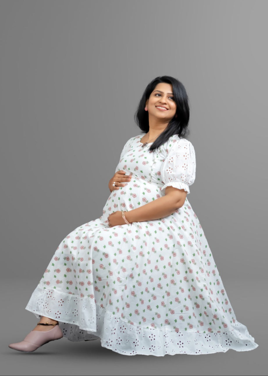 Hacoba patched butta cotton floral dress | MK-MW-1025