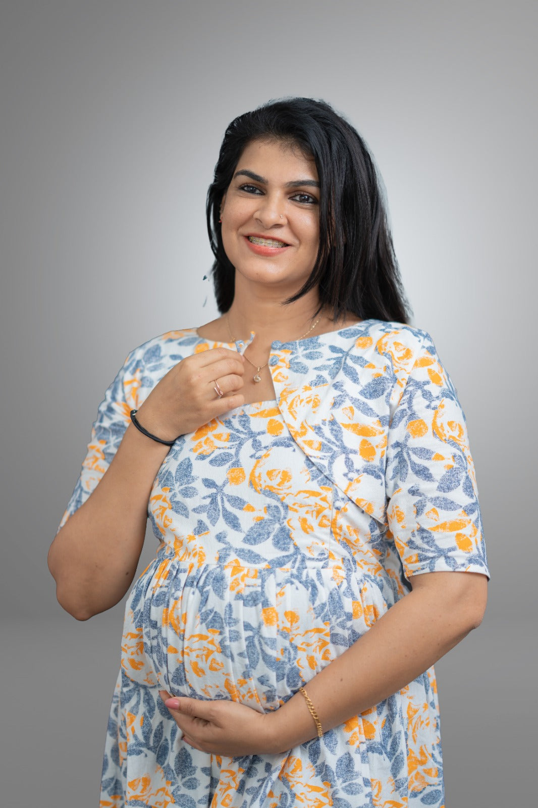 Orange blue abstract print on white base with overcoat | MK-MW-1027