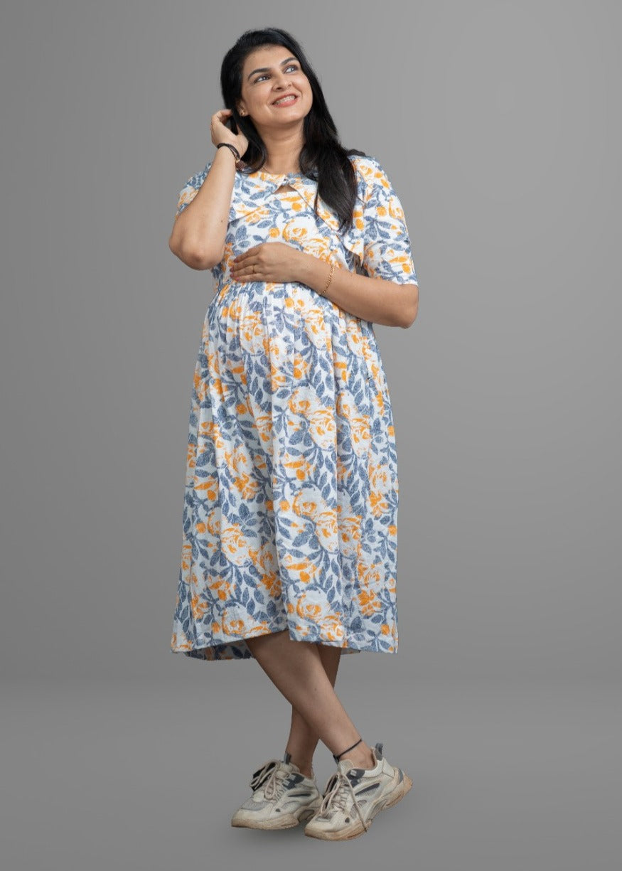 Orange blue abstract print on white base with overcoat | MK-MW-1027