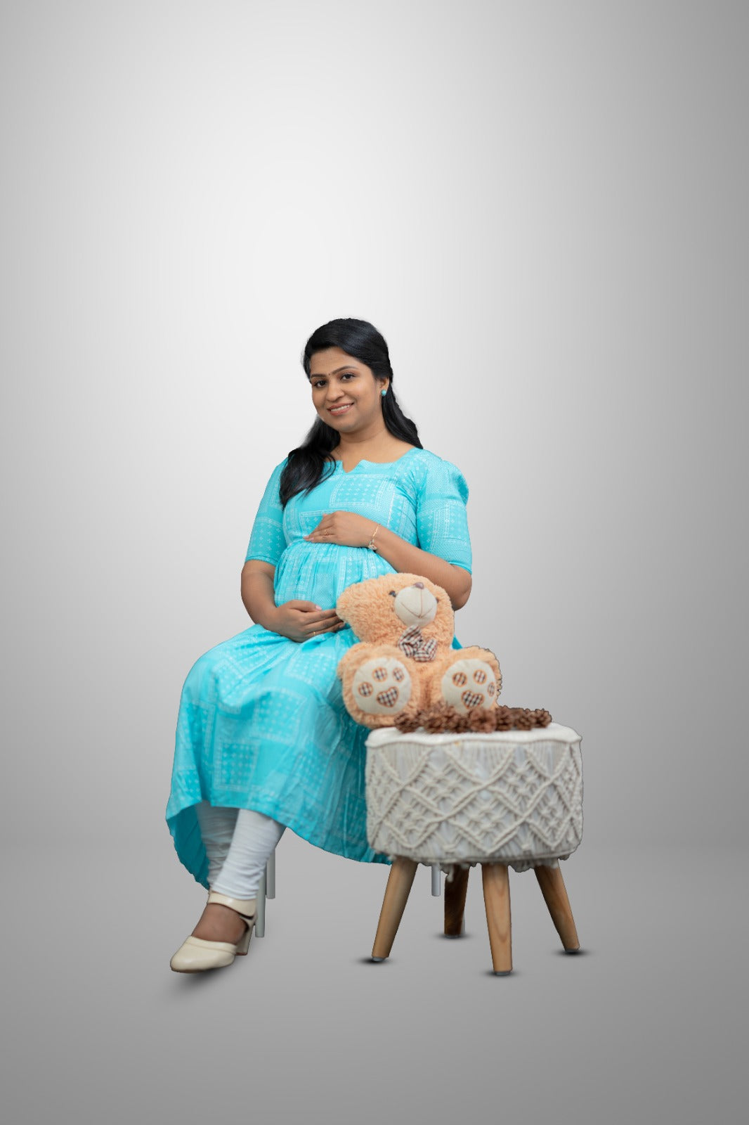 Cyan colour square print rayon kurti with slit and pocket | MK-MW-1034