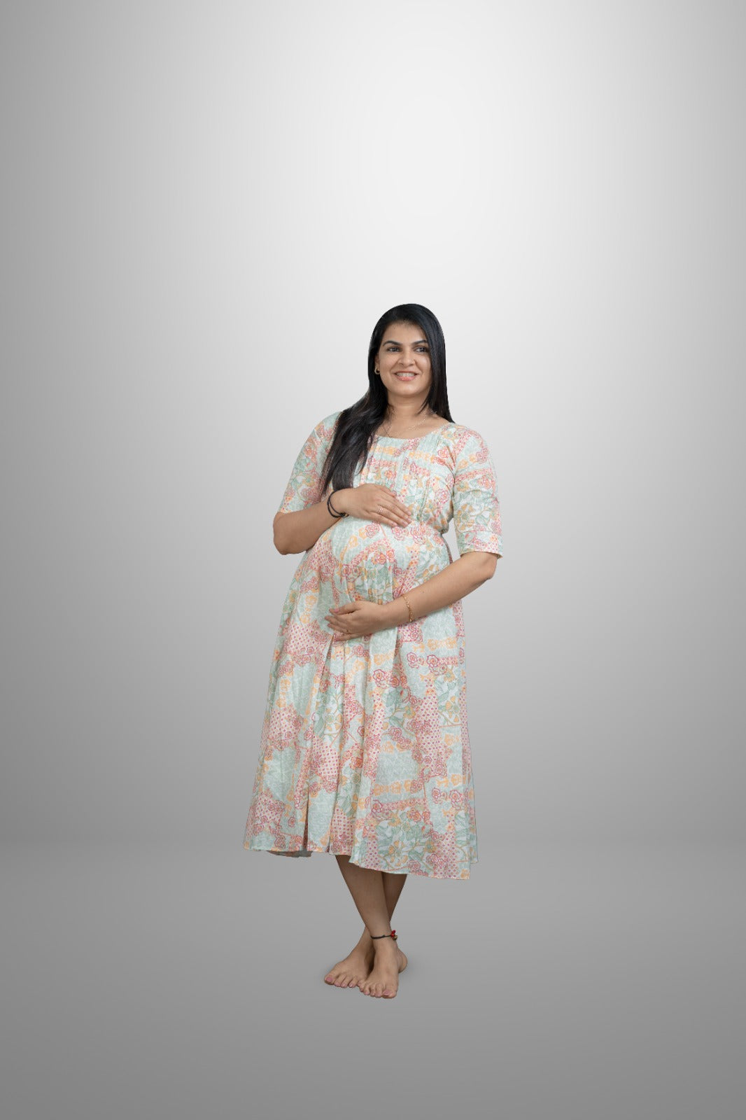 Soft Dobby Cotton Floral Frock With Designer Yoke | MK-MW-1035
