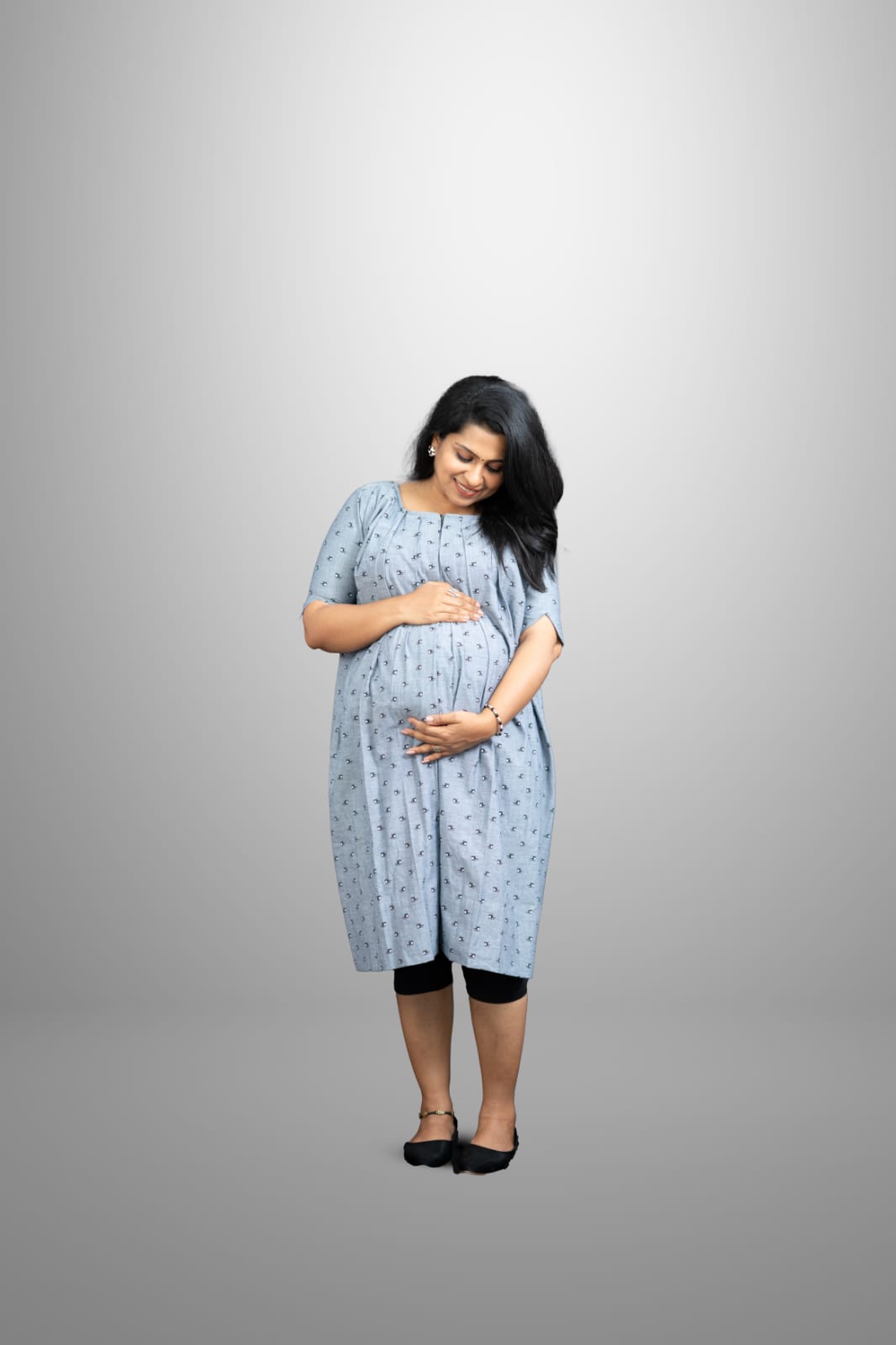 Pure Cotton Grey Coloured Helicopter Print completely pleated dress
