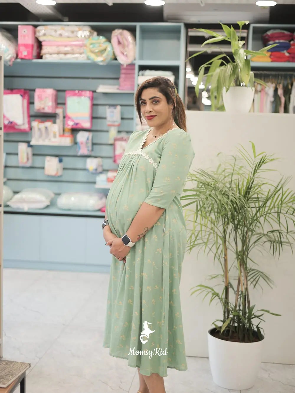 Pale Green Alia Cut Feeding Dress | MK-MW-1057