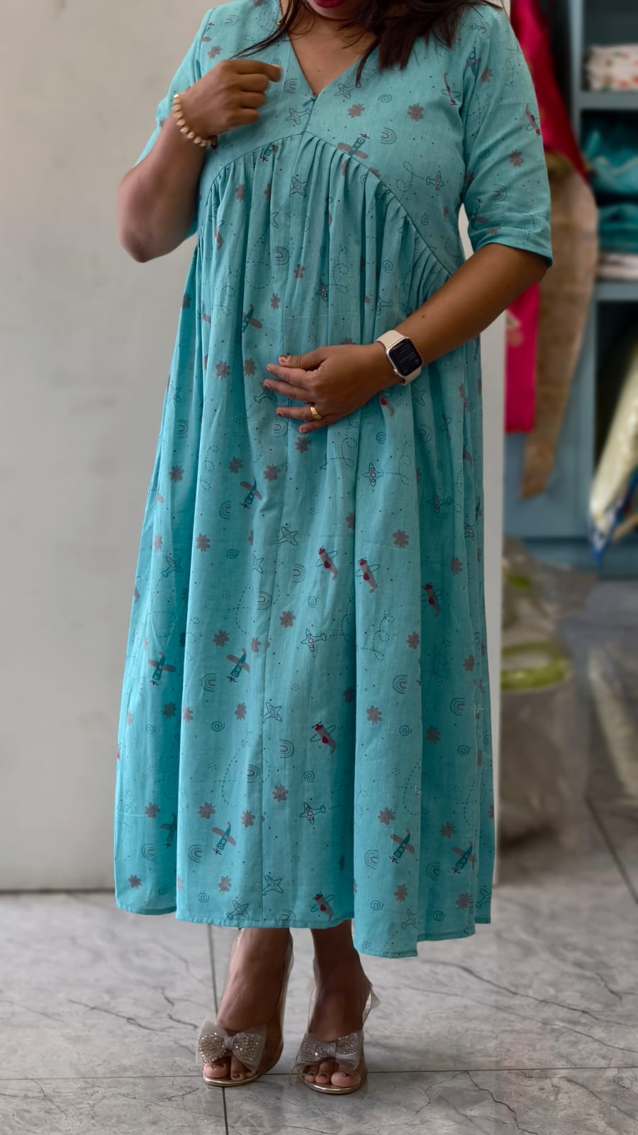 LIGHT BLUE MATERNITY DRESS | MK-MW-1090