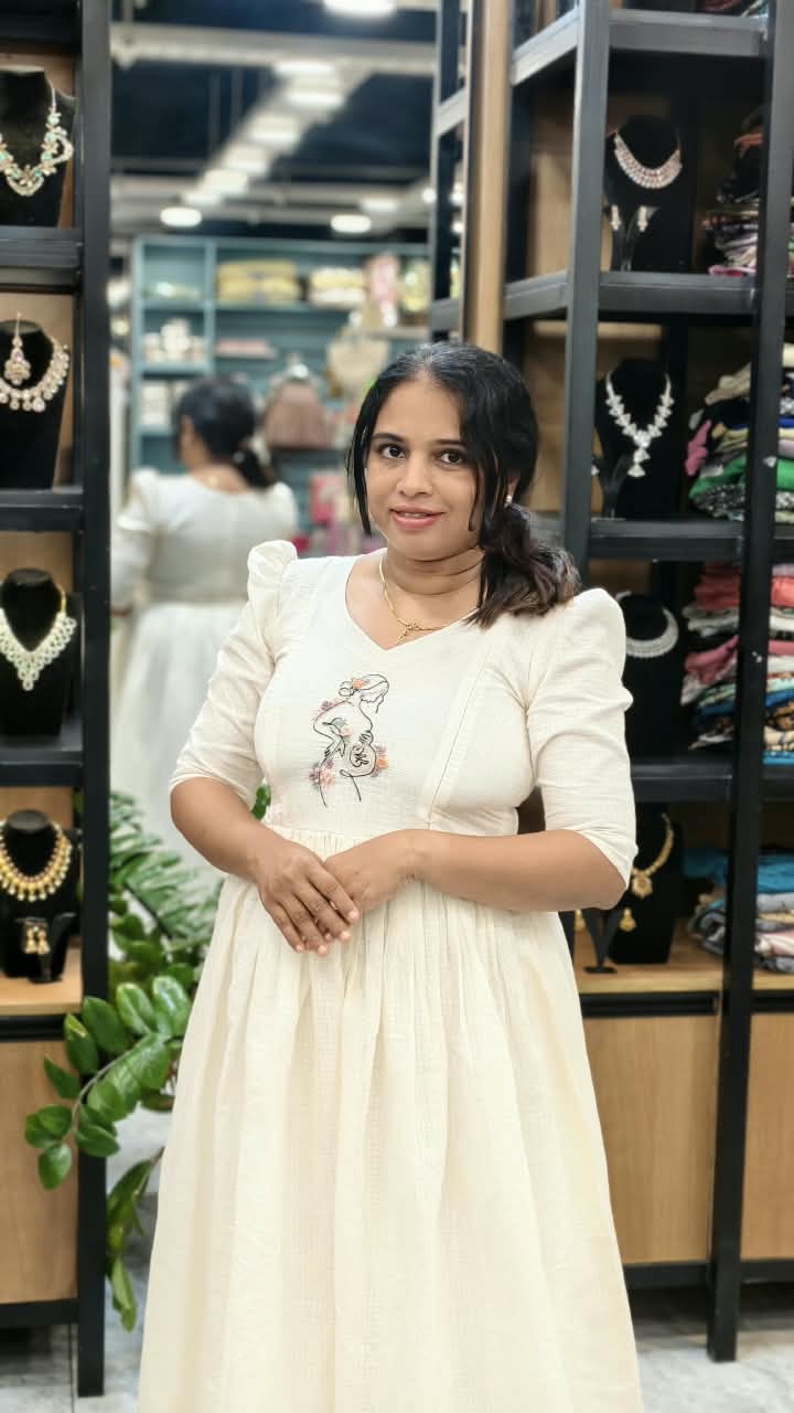 Ivory Embroidered Maternity & Feeding Function Dress MK-IN-696
