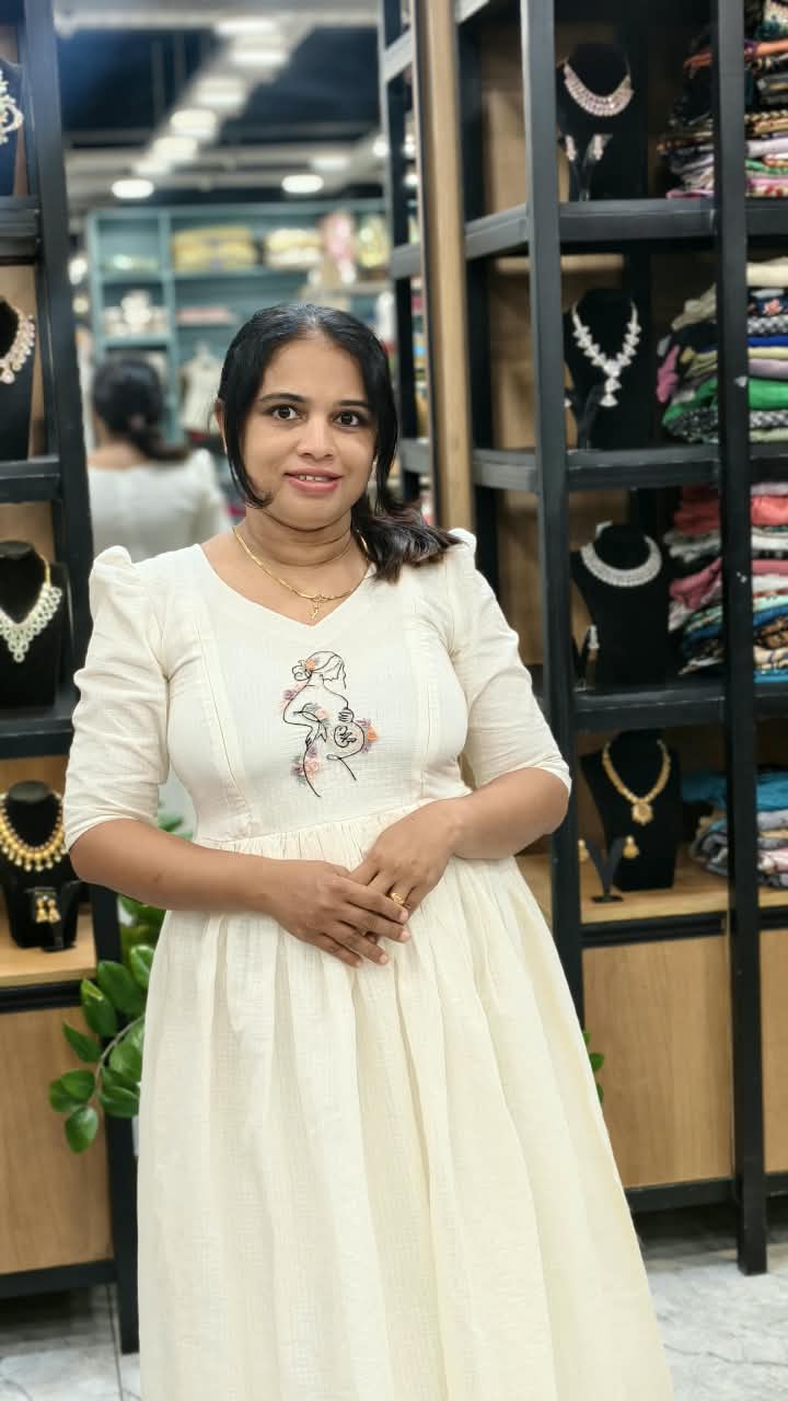 Ivory Embroidered Maternity & Feeding Function Dress MK-IN-696