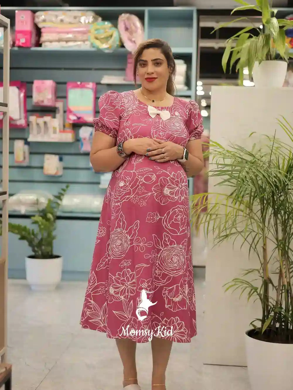 WHITE FLORAL COTTON MOMSY BLOOM MIDI DRESS  | WA-DW-1066