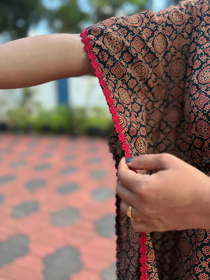 ajrak-cotton-maternity-kaftan-dress-with-elegant-red-lace-detailing-for-women