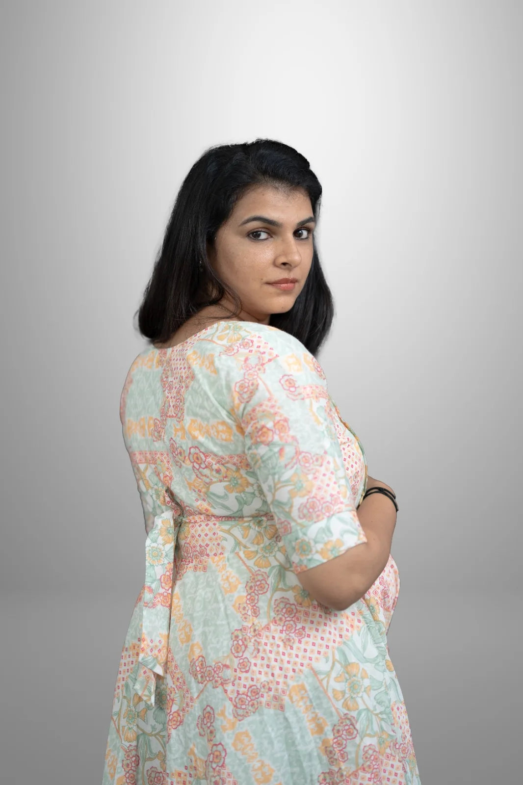 comfortable-pregnancy-wear-floral-cotton-maternity-frock-with-umbrella-cut