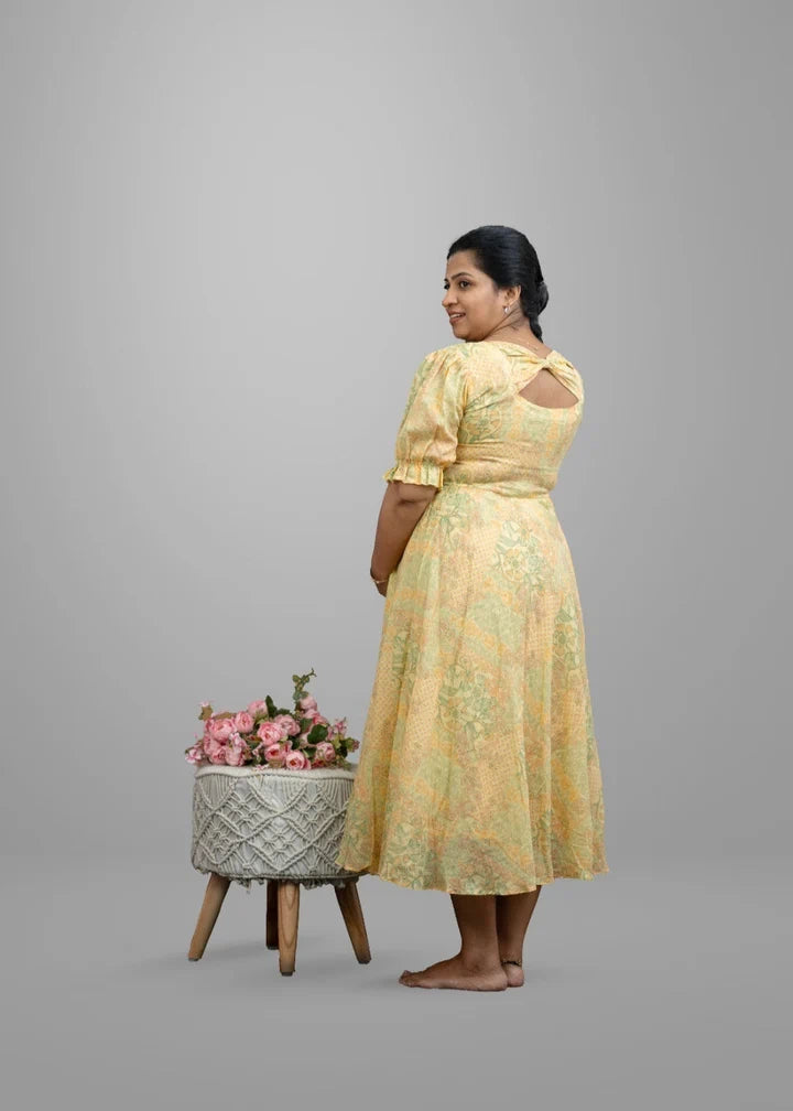comfortable-yellow-floral-maternity-frock-for-festive-wear-in-India