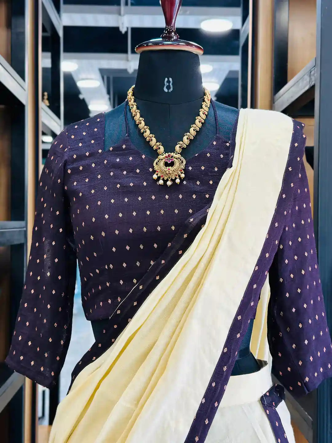 dark-purple-traditional-dhavani-set-and-matching-shawl
