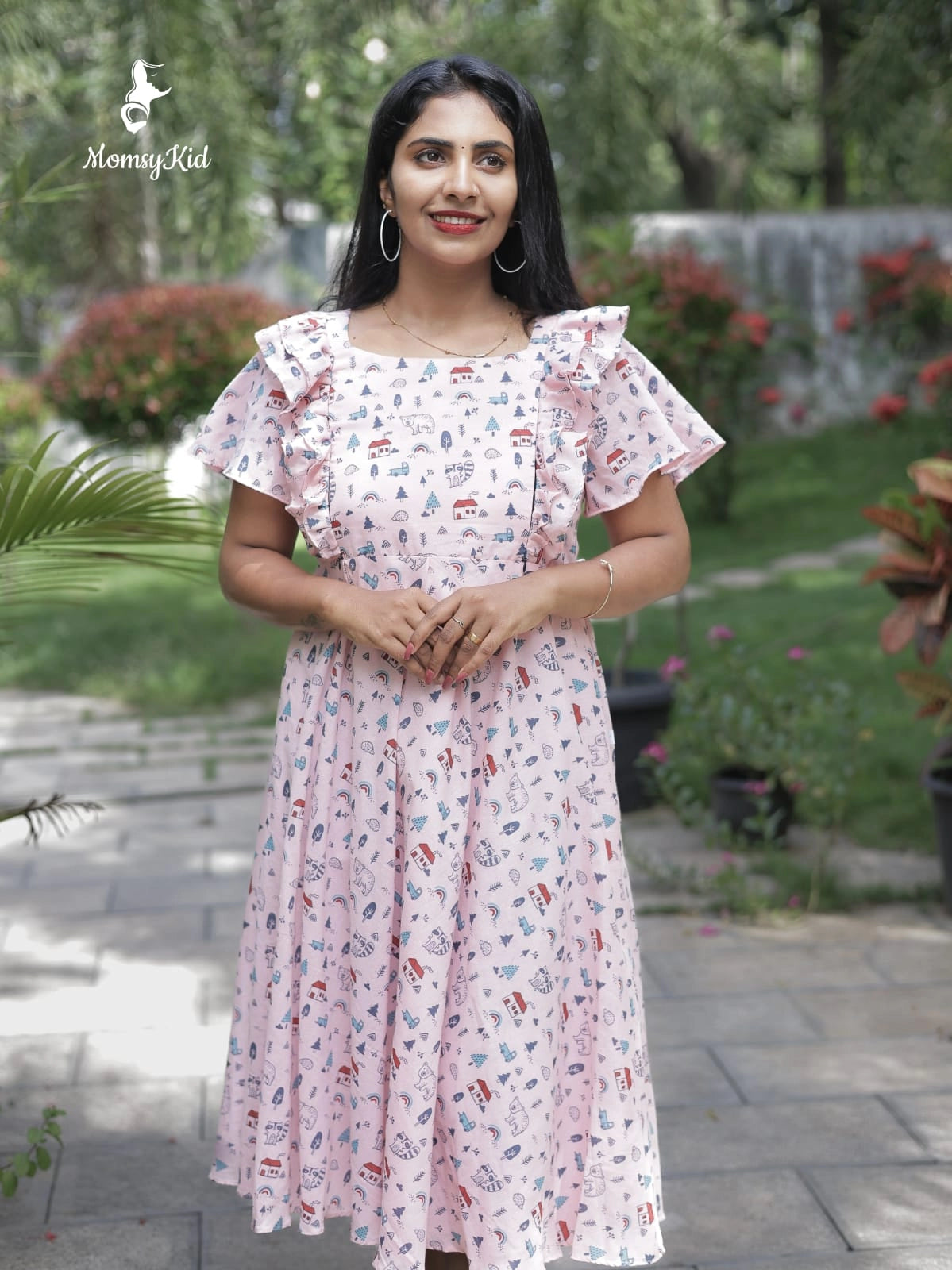 elegant-pink-butterfly-maternity-dress-for-pregnancy-and-nursing